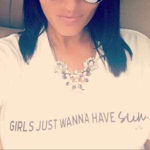 “Girls Just Wanna Have Sun” white v-neck T-shirt